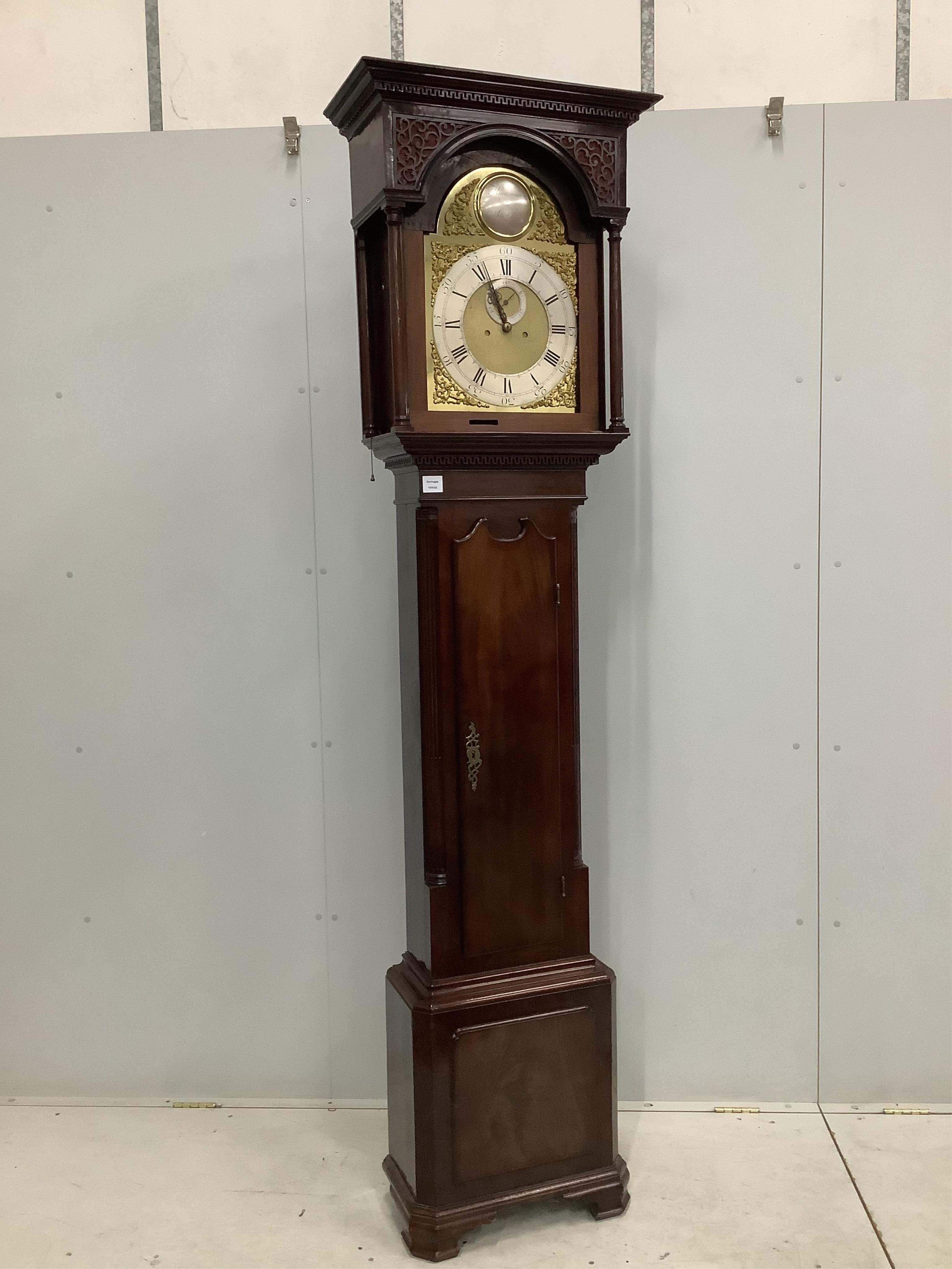 A George III mahogany eight day longcase clock, by Huntsman, Sheffield, height 226cm. Condition - good but lacks glazed door